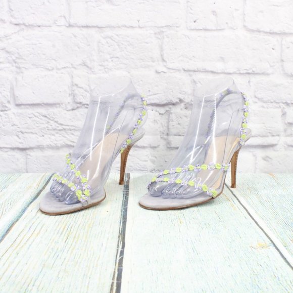 Cole Haan Shoes - Cole Haan Blue Suede Green Silver Floral Strap Stiletto Heel Pumps 6 B